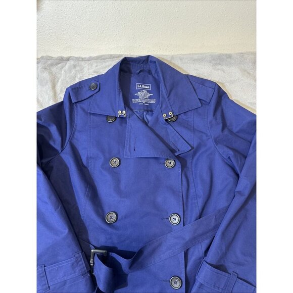 L.L. Bean Women's Double Breasted Trench Rain Coat Belted Blue Size Large - Picture 3 of 9